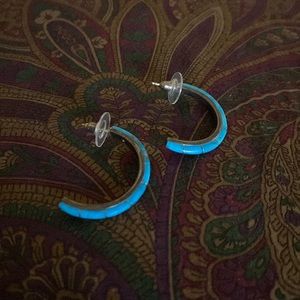 Custom Made Turquoise and Silver Half Hoop Earrings
